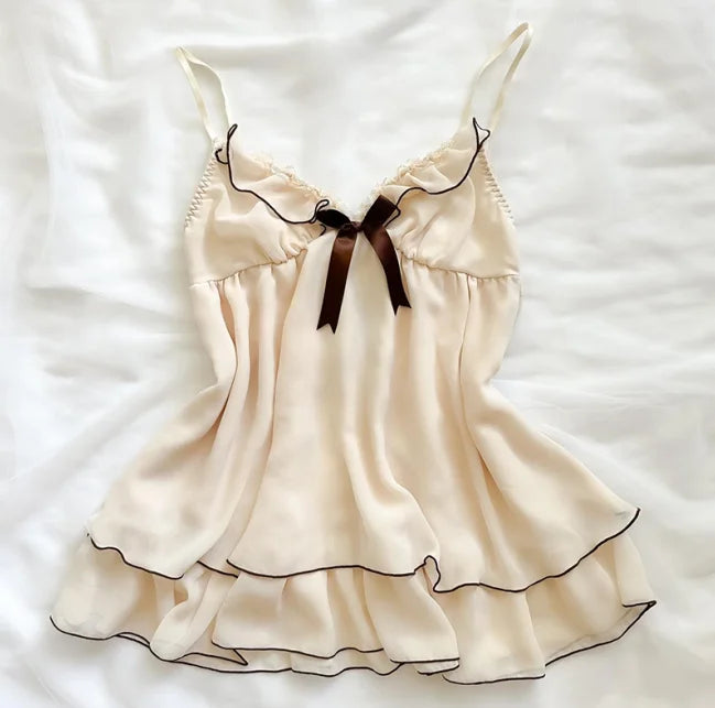Y2K Womens Daily Clothing Summer Female Soft 2000s Vintage Harajuku Thin Artsy Skinny Minimalist Personality Bow Classic T-shirt Apricot