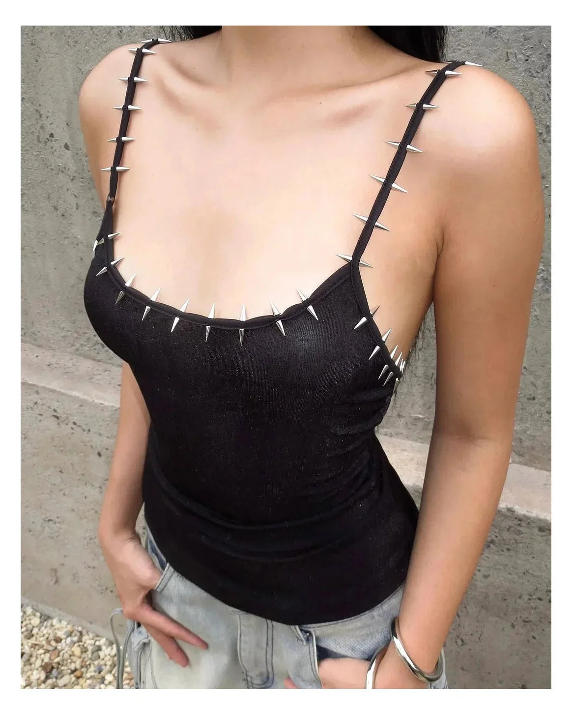 Y2k American style rivet vest aesthetic women's Grunge solid color navel top cool girl sleeveless casual women's 2000s top
