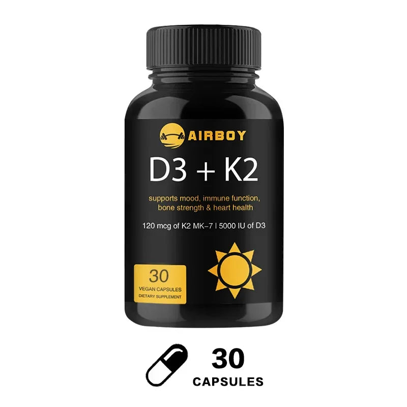 Vitamin D3+K2 Capsules - for Regulate Calcium Metabolism Bone & Heart & Immunity System HealthSupplements 30 Capsules