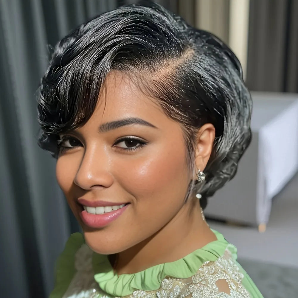 13x4 lace 1b99 1b4 black color short straight 8inch 150% density pixie cut human hair wig daily party mother's day gift wig nc United States 8inches|150%