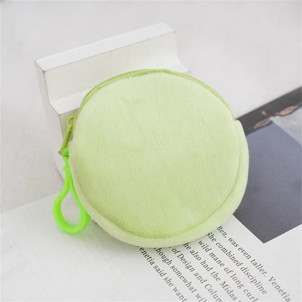 Solid Plush Round Coin Purse Women's Cute Wallet ID Card Bag Keychain Minimalist Coin Bag Kawaii Wallets for Women Gift Light green