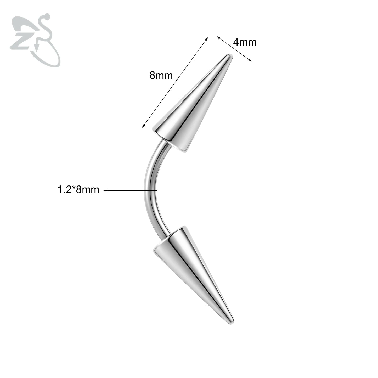 ZS 1 PC 16G Stainelss Steel Eyebrow Ring For Men Women Long Spike Curved Nose Bridge Piercing 3 Colors Cone Lip Labret Piercings Style 2 8X4X8MM