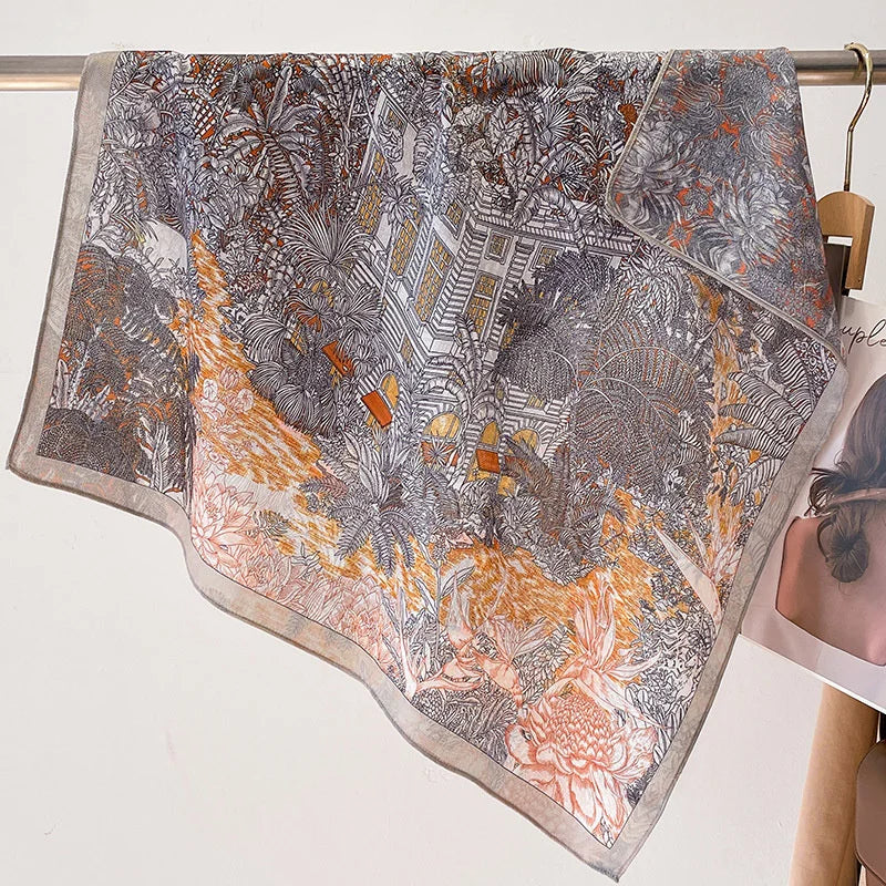 Fashion 70cm Cotton Square Scarf Women Floral Print Design Bandanas Lady Scarves Headband Accessories Handkerchief Hair QME137-01 65x65cm