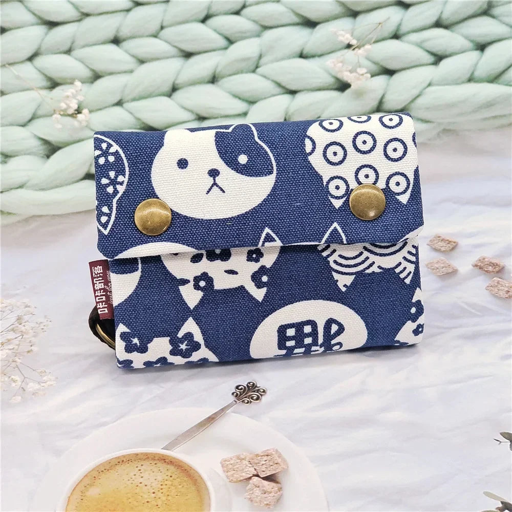 1pcs New Canvas Cartoon Totoro Cat Printed Flower Dog Women Short Wallet Cute Mini Money Key Bag Coin Pocket Purse for Children 2