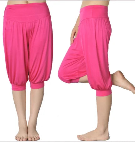 1pcs/lot woman modal yoga pants female summer solid belly dancing calf length pants rose