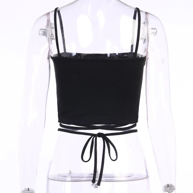 Gothic Women's Print Suspender Sleeveless Square Neck Slim Crop Top Sexy Halter Bottoming Shirt Girls Party Wear