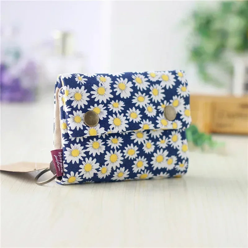1pcs New Canvas Cartoon Totoro Cat Printed Flower Dog Women Short Wallet Cute Mini Money Key Bag Coin Pocket Purse for Children Daisy