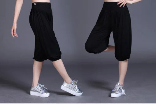 1pcs/lot woman modal yoga pants female summer solid belly dancing calf length pants black