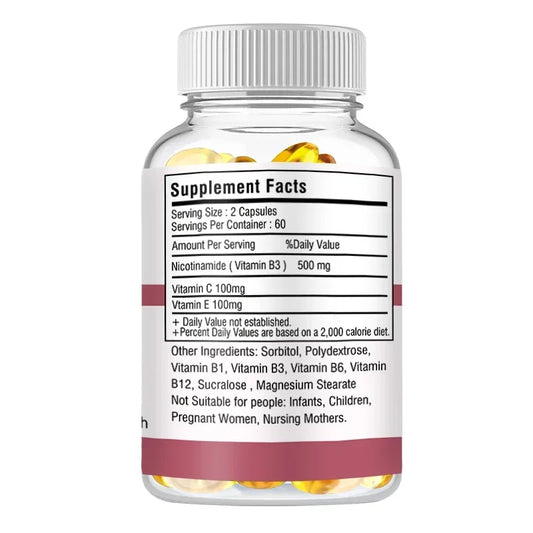 Niacinamide Whitening Capsules - with Vitamin B3, Supports Skin and Immune Health, Reduces Wrinkles and Fights Aging, Non-GMO