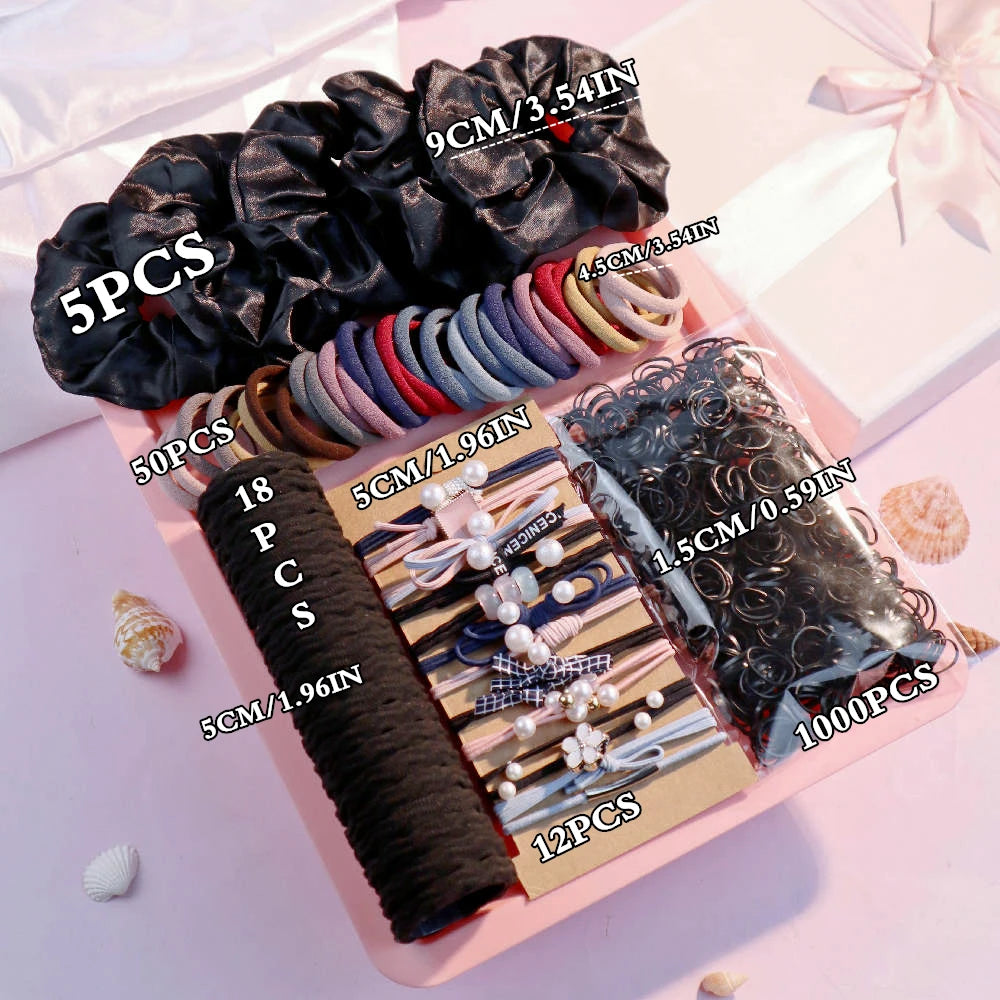 1085PCS Dark Hair Accessories for Woman Set Seamless Ponytail Holders Variety Hair Scrunchies HairBands Scrunchy Hair Ties 1085pcs Set 2