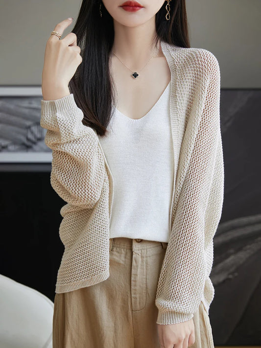 2025 New Hollow Out Loose Knit Cardigan Women Openwork Linen Shawl Summer Kimono Style Unique Cape Shawl Sweater Shrug Top