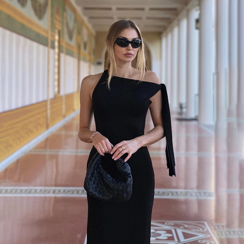 Candyhot Sexy Solid O-Neck Sleeveless Casual Fashion Dress Y2K Summer Slim Fit Piece Maxi Dress Evening Dresses Women's Clothing black