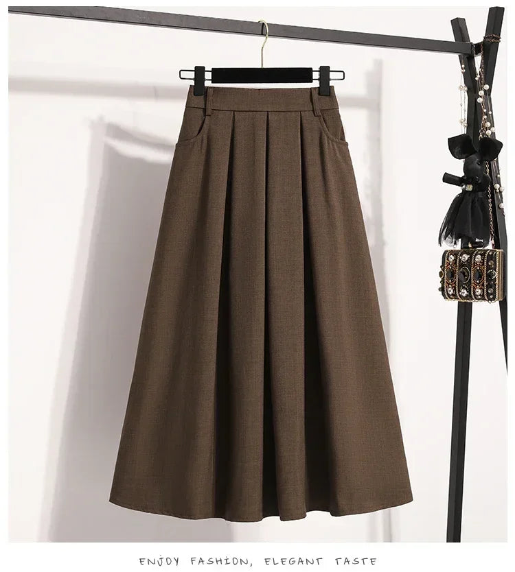 2025 Solid Color Versatile Medium Length Skirt Pleated Plus Size A-Line Maxi Gown Cover Hip Spring Summer New Half-length Skirt
