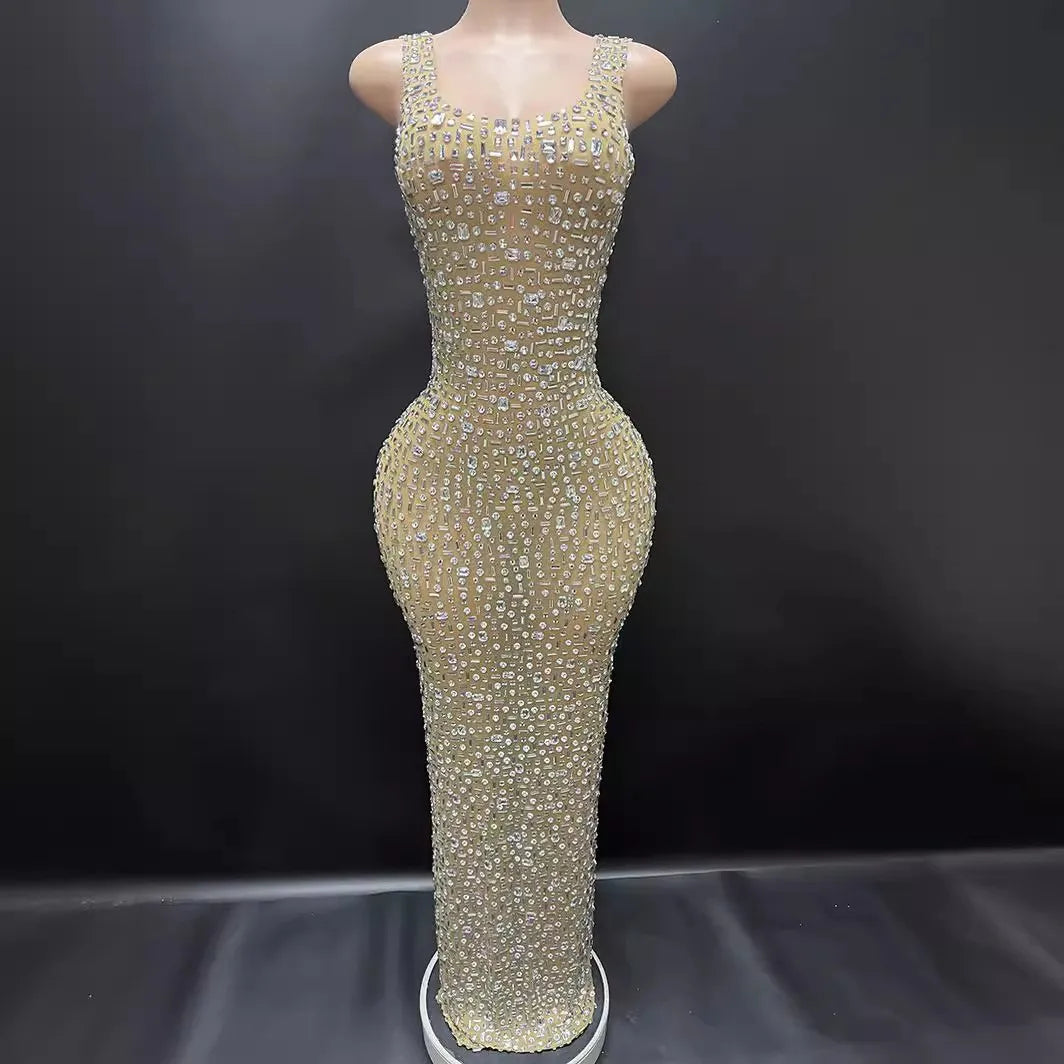 Diamonds Wedding Dress for Women Goddess Senior Photoshoot Props Homecoming Celebrate Birthday party dress New Year's Dress Khaki