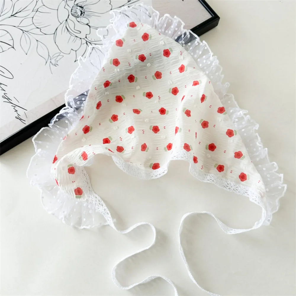 French Pastoral Style Triangle Triangle Headband Fiber Handmade Flower Headscarf Flower Lace Turban Hair Accessories Beach 01