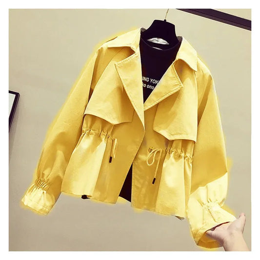 Women's Short Jacket 2025 Spring Autumn New Korean Fashion Loose Waist Slim Windbreaker Coat Solid Female Outwear Tops