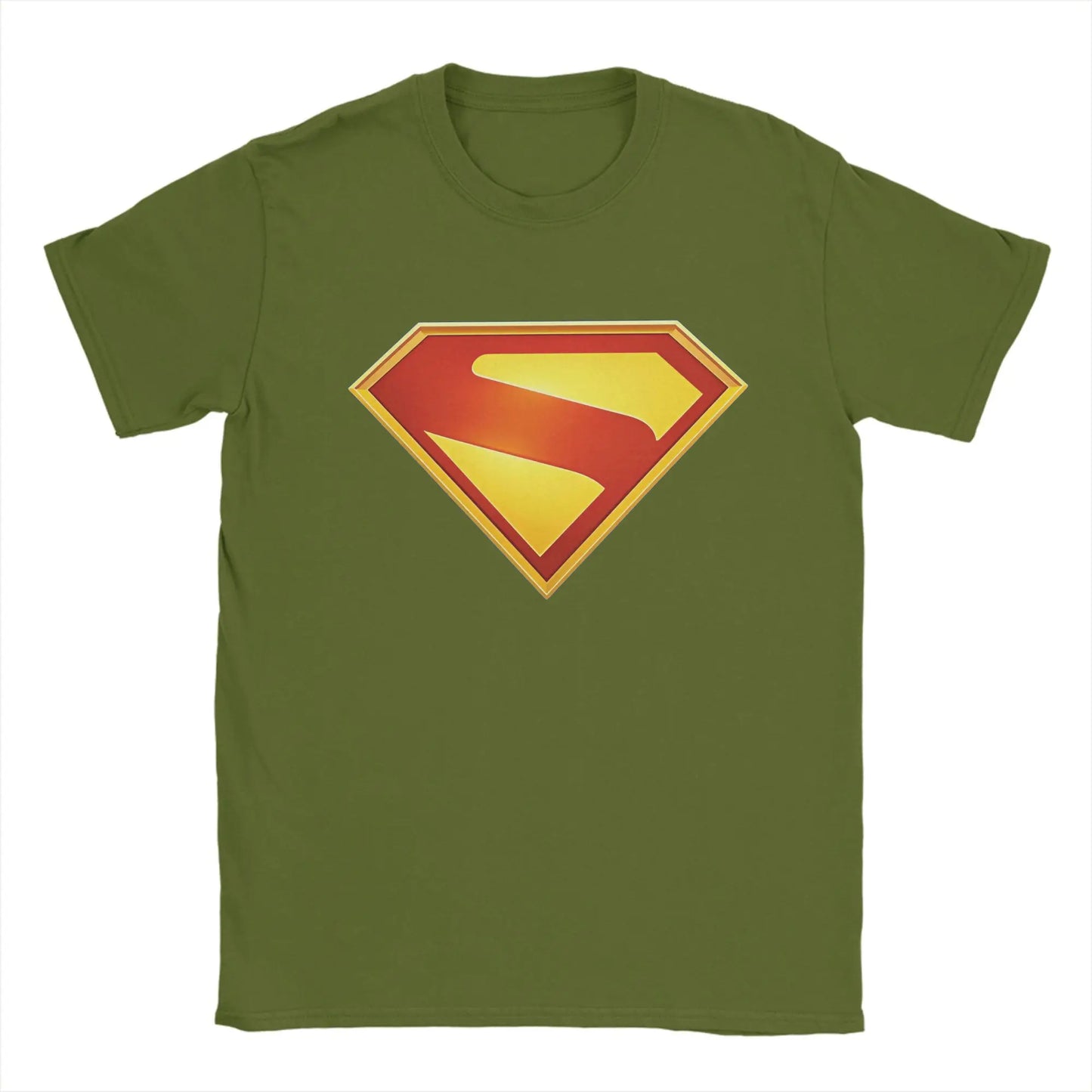 Supermans Logo Pure Cotton T-Shirt For Men's Beach Aesthetic T Shirts Round Neck Hipster Tees Oversized Custom DIY Clothes army green