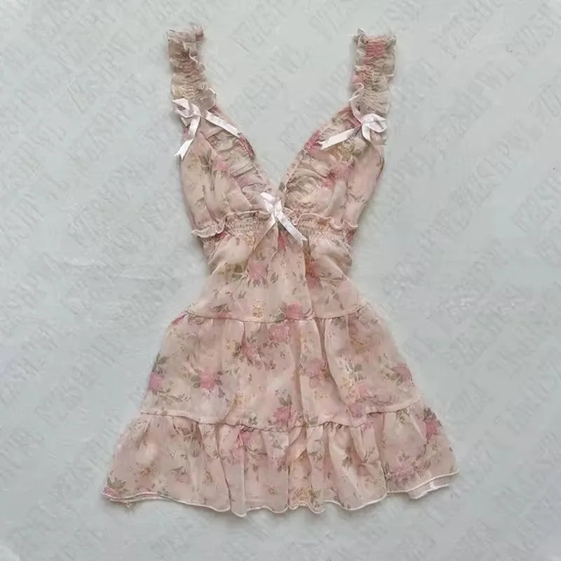 Y2K High Street Vintage Fit Dress Woman Clothing Short Sleeve Chic Casual Fashion Outfits Aesthetic Summer Sweet Dresses 2000s A6
