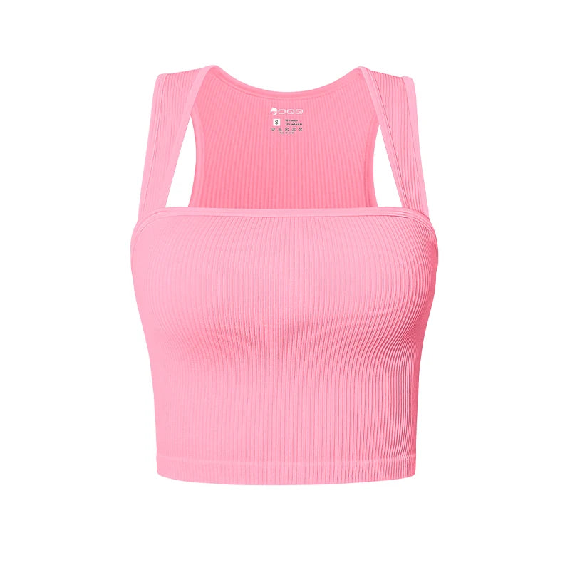 Women Slim Tank Top Sexy Square Neck Sleeveless Ribbed Tops Ladies Crop Top Candy pink