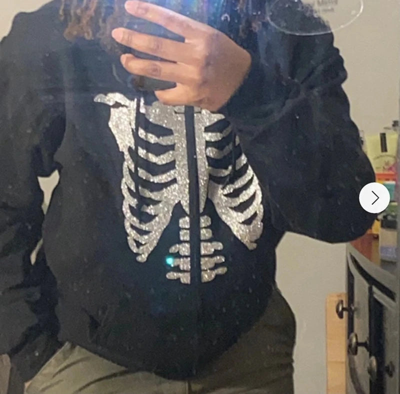Y2K Rhinestone Cobweb Zip Up Oversized Sweatshirt 2022 Autumn Goth Hoodie Men Women Grunge Hooded Jacket Streetwear Y2K Clothing nz629-black