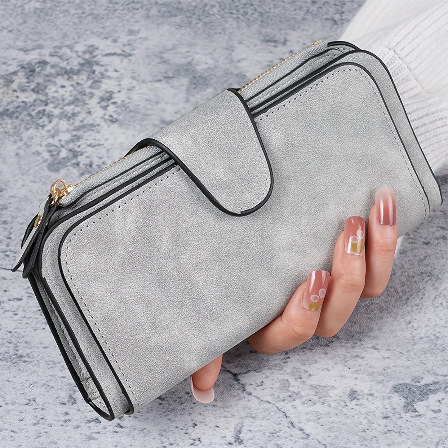 1pc Personalized Photo Custom Women's Long Wallet Custom Picture Coin Purse with Zipper Multi-Card Slot Multifunction Card Hold GRAY