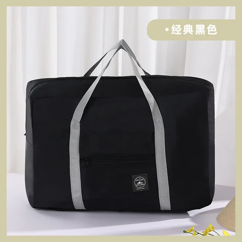 1-piece foldable travel bag, weekend travel bag, gym bag, suitable for airline carry on luggage bag, business travel storage bag Black