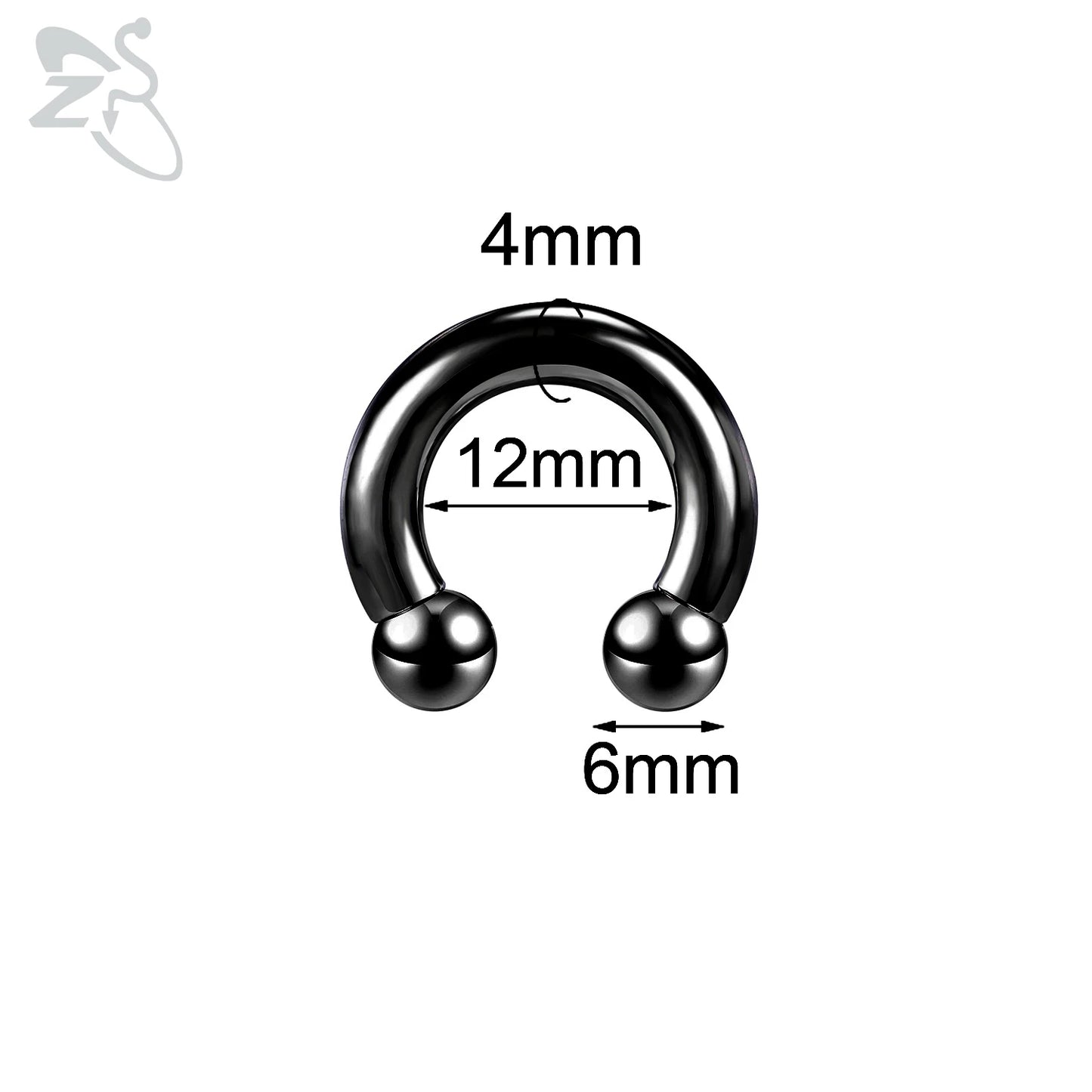 ZS 1 Piece 2/4/6/8G Black Color Stainelss Steel Horseshoe Nose Ring Men Punk Large Gauge Piercings Ear Expander Septum Piercing Style 4