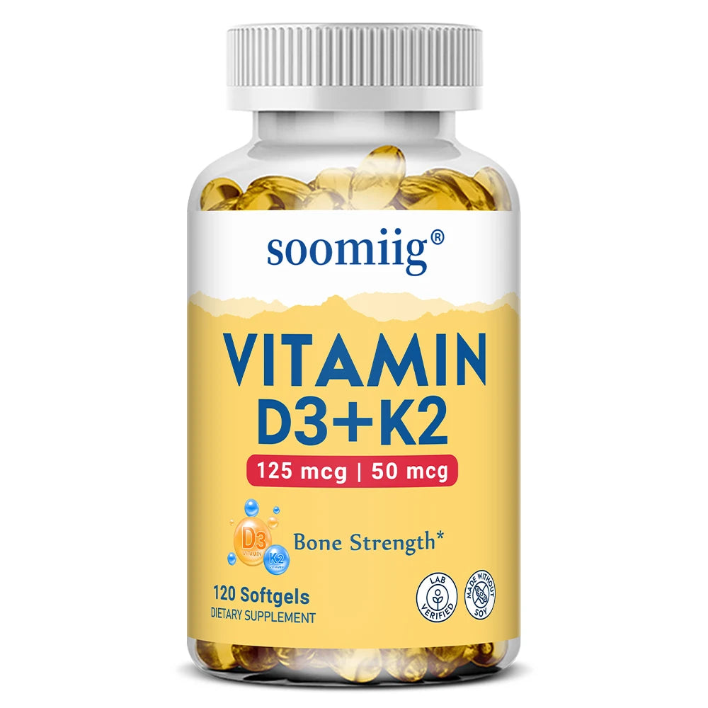 Vitamin D3 K2 - Bone Health & Immune Support Supplement - with 5000 IU Vitamin D and 50 Mcg Vitamin K2, Soy Free 120 count-1 bottle