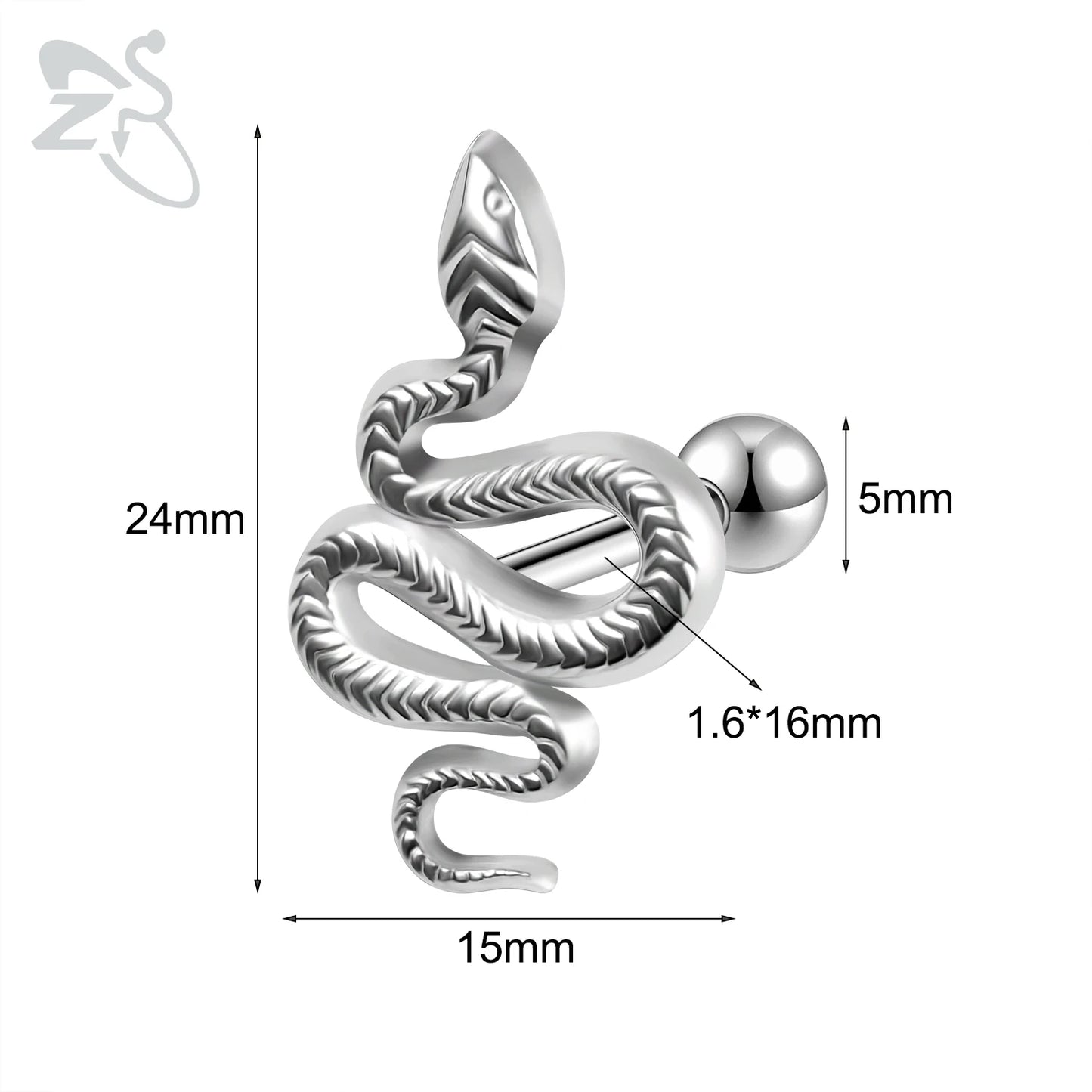 ZS 1 Piece 14G Stainless Steel Tongue Piercing Ring Colorful Butterfly Bone Tongues Stud Punk Skull Snake Body Piercings Jewelry Style 1