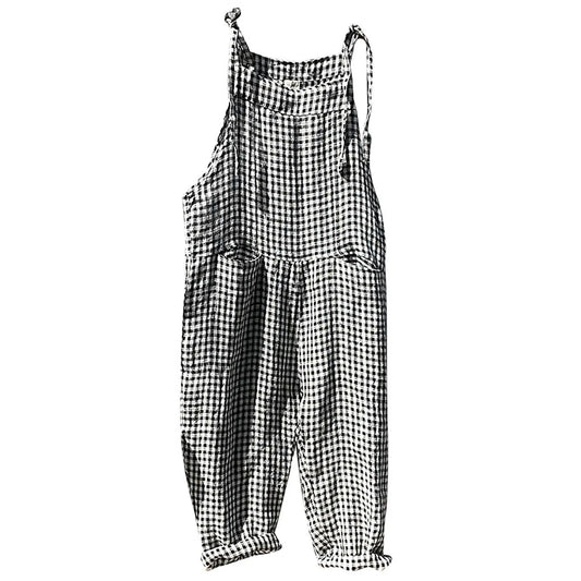 Casual Striped Overalls Korean Style Women's Summer Loose Fit Suspenders Jumpsuits Contrast Color Wide Leg Pants WIth Pockets