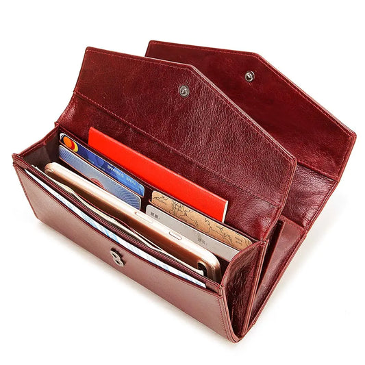 HUMERPAUL Women' s Wallet Top Layer Leather Long Cell Phone Bag with RFID Card Holder Large Capacity Luxury Ladies Handbags