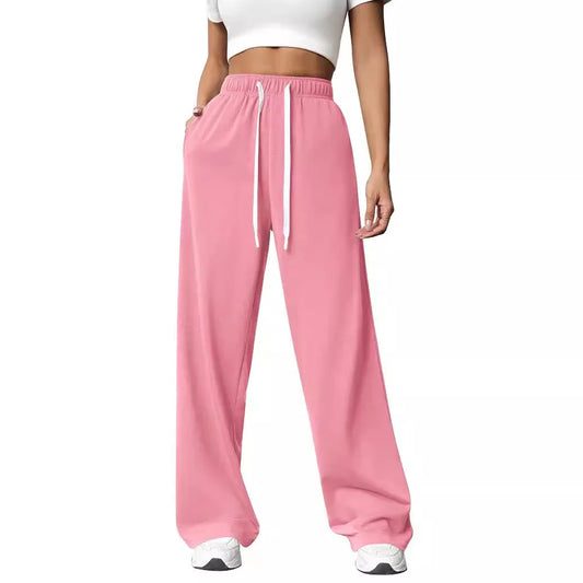 Casual Wide Leg Sports Pants for Women Casual Straight Leg Loose Solid Color Elastic Drawstring High Waisted Wide Leg Pants