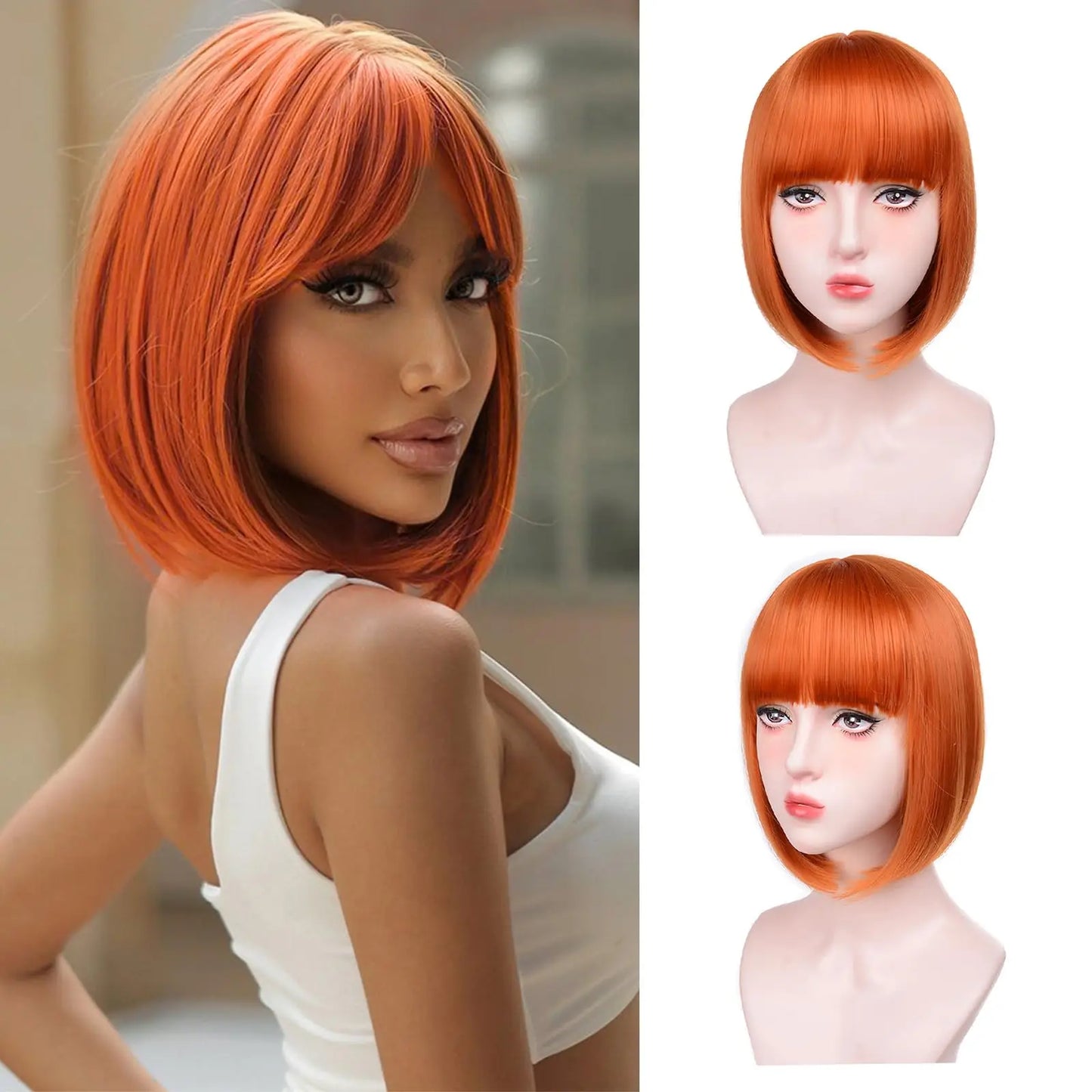 Blonde synthetic wig with straight bangs Ladies Cosplay wig High temperature silk wig set with big waves and long curly hair 411-752-orange