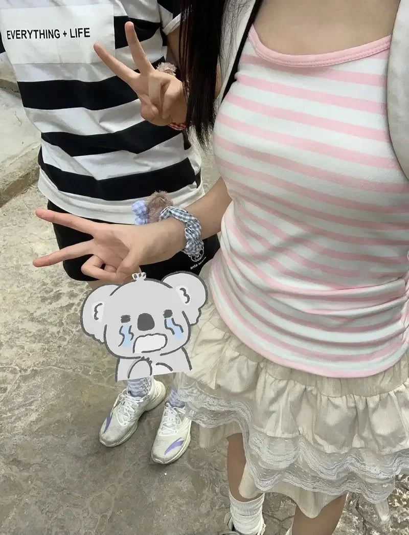 Summer Pink Ropa Mujer Crop Tops Women Clothing Kawaii Sexy 2024 Y2k Tanks Fashion Striped Sweet Vest Slim Fit Sleeveless Camis