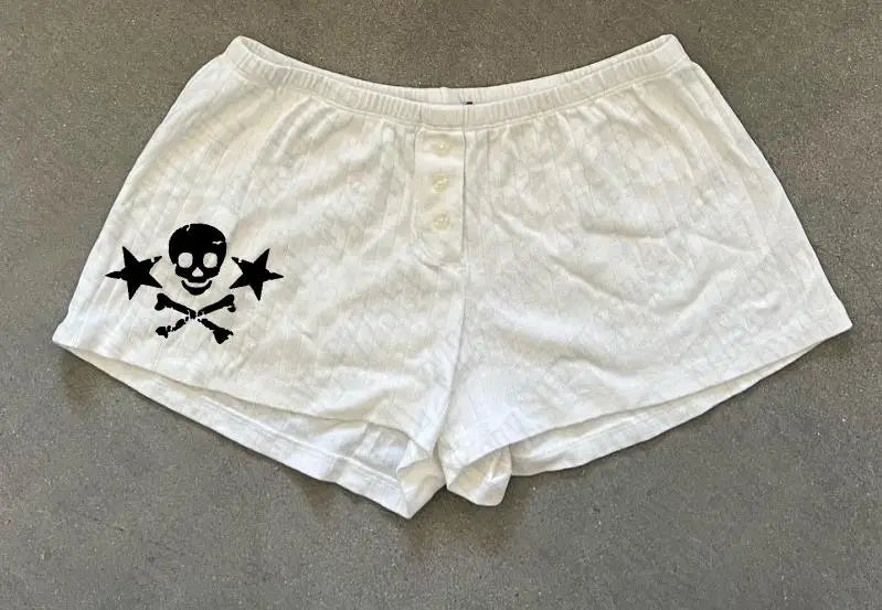 Y2k Shorts Skull Print Streetwear Gothic Graphic Camis Summer Vintage Hip Hop Sleeveless EGirl Dark Punk Sexy Harajuku Crop Top Bai 4