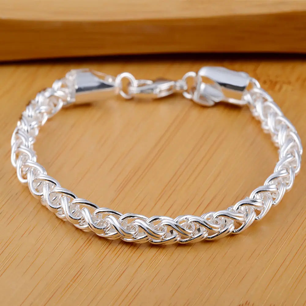 New High quality 925 Sterling Silver 4MM Women Men chain Male Twisted Rope Bracelets Fashion Silver Jewelry H070