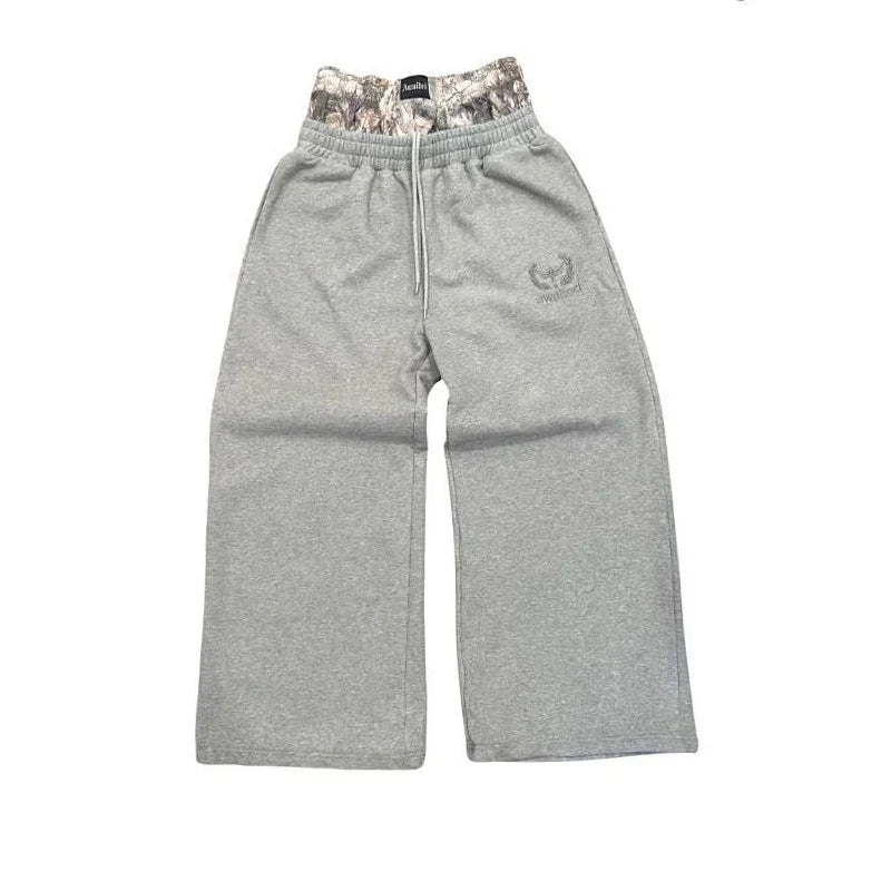 Y2K Trend Sweatpants Camouflage Embroidered Pattern Streetwear Men Women Clothing Retro Camo Baggy Pants Unisex Wide Leg Pants GRAY
