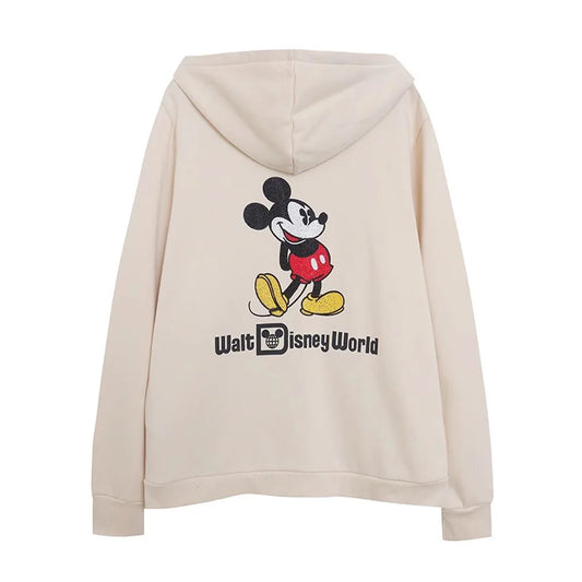 Disneyland Sweatshirt Castle Shining Mickey Disneyworld Letter Glitter Minnie Unisex Couple Women Zip Pocket Hooded Jumper Top