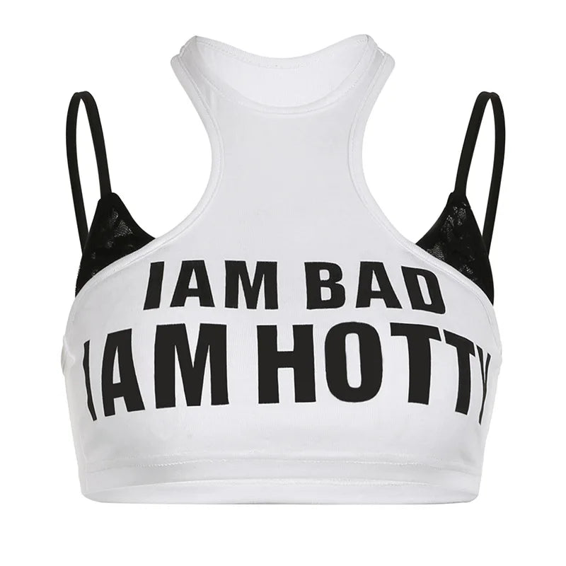 PixieKiki Letter Print Fake Two Pieces Racerback Tank Top Women Trendy Clothes 2024 Summer Y2k Crop Tops Streetwear P67-CA10