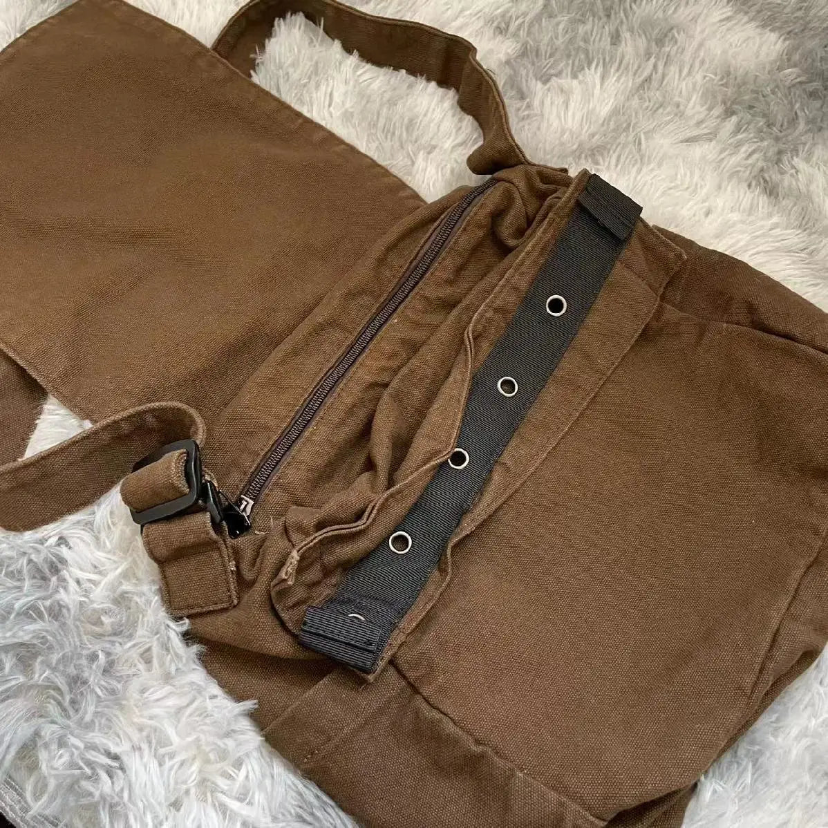 Y2k Vintage Canvas Messenger Bag Casual Preppy Crossbody Punk Patchwork Star Patch Shoulder American Fashion Retro Women Handbag