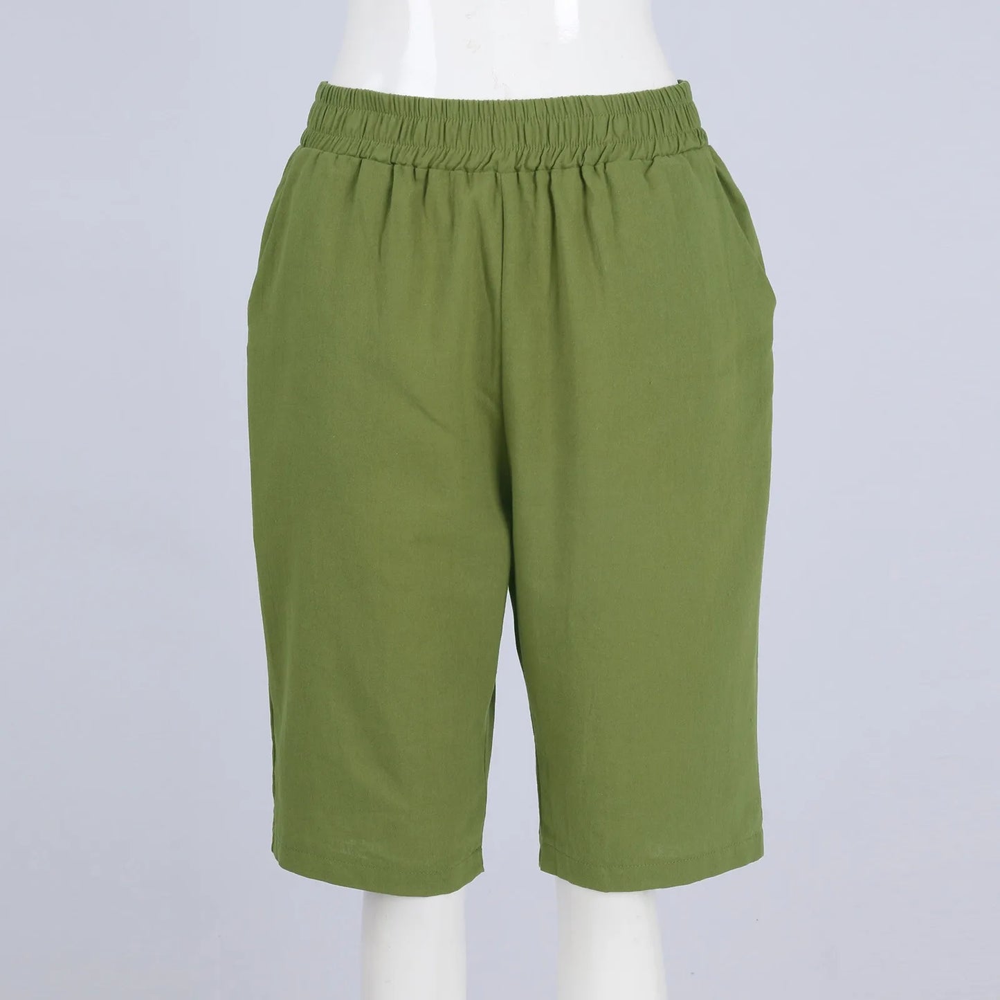 Womens Capris Cotton Linen Pants Drawstring Elastic Waist Pants Casual Cropped Trousers Daily Breeches Five Half Pants Pantalone