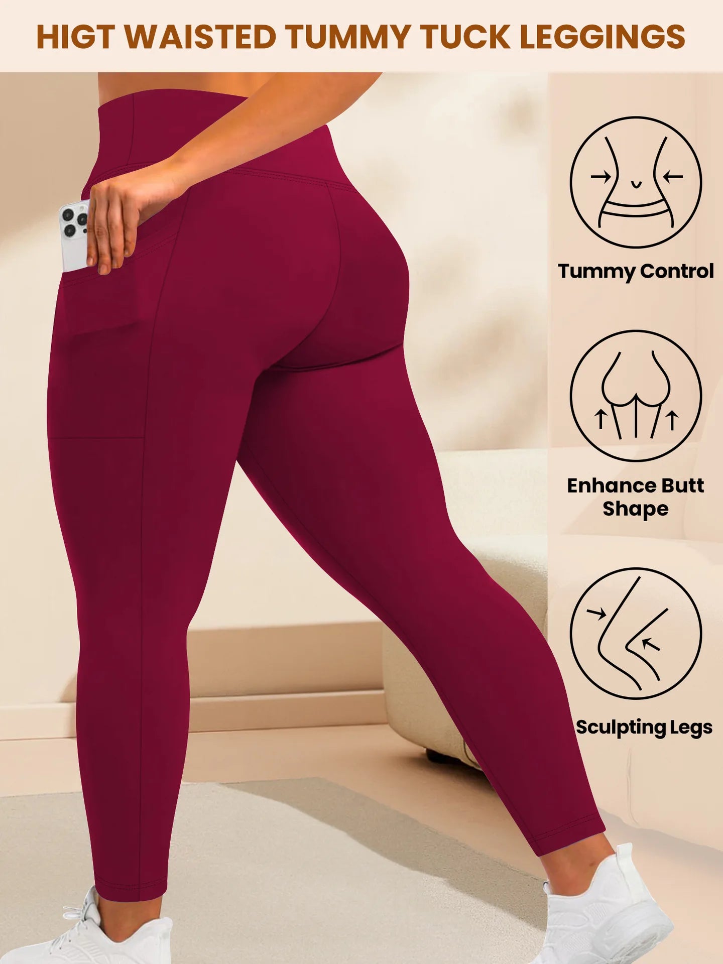 Women's High-Waisted Yoga Pants Plus Size Butt-Lifting Workout Leggings with Pockets Elastic Activewear for Gym & Running