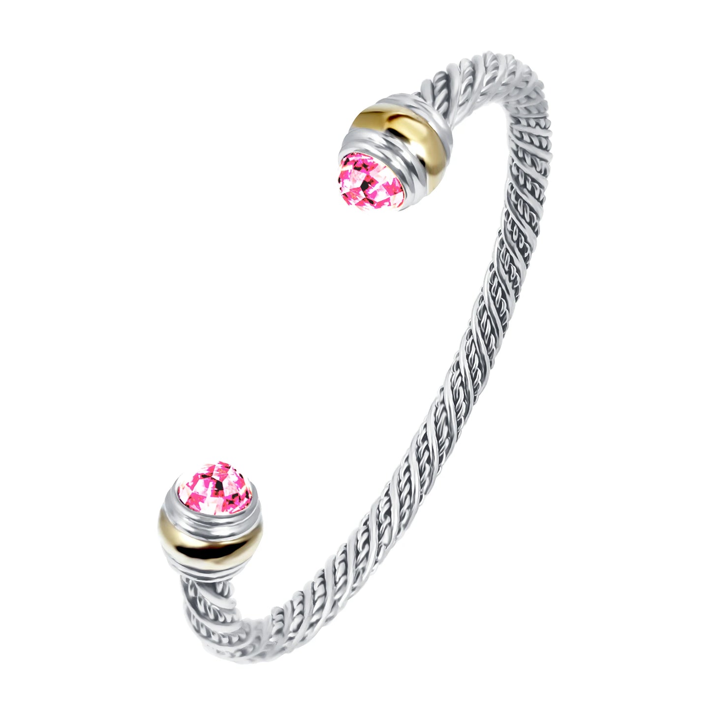 1PC Cable Bracelet for Women Gemstone Open Cuff Bracelet Bangle Bracelet Pearl Bracelet for Girls Best Gift for Women Friend Pink Zircon