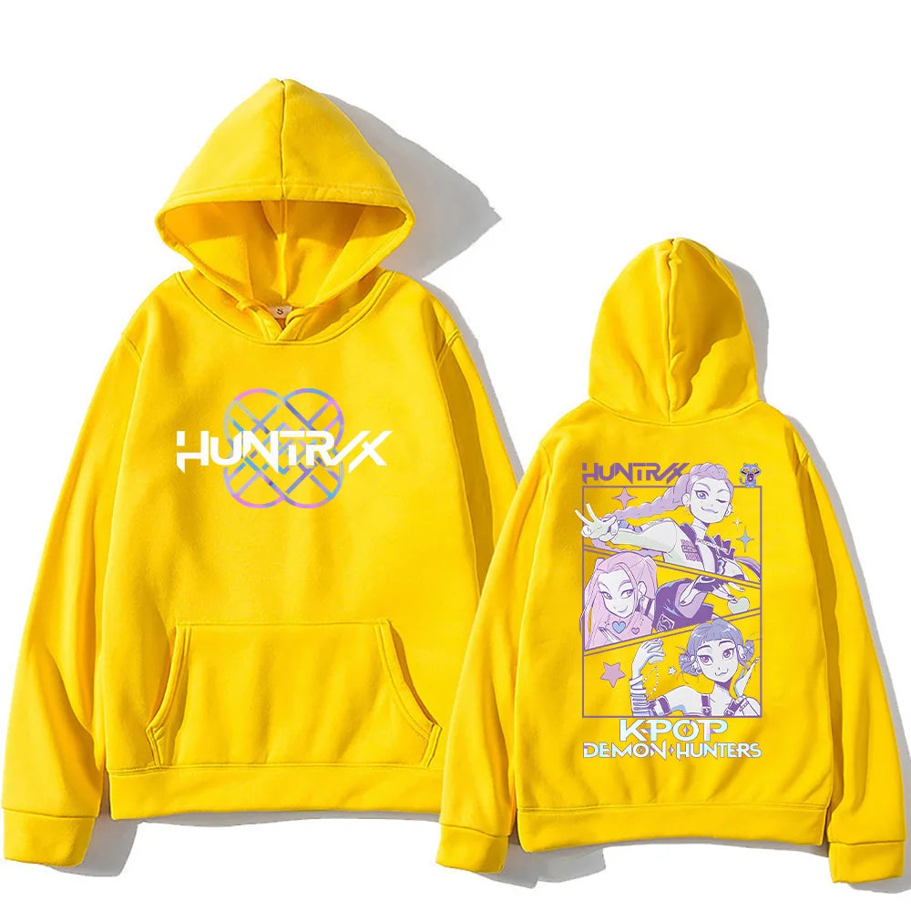 Kpop Demon Hunters Hoodies K-pop Cartoon Printed Sweatshirt Fashion Versatile Streetwear For Women Men Oversized Pullovers yellow