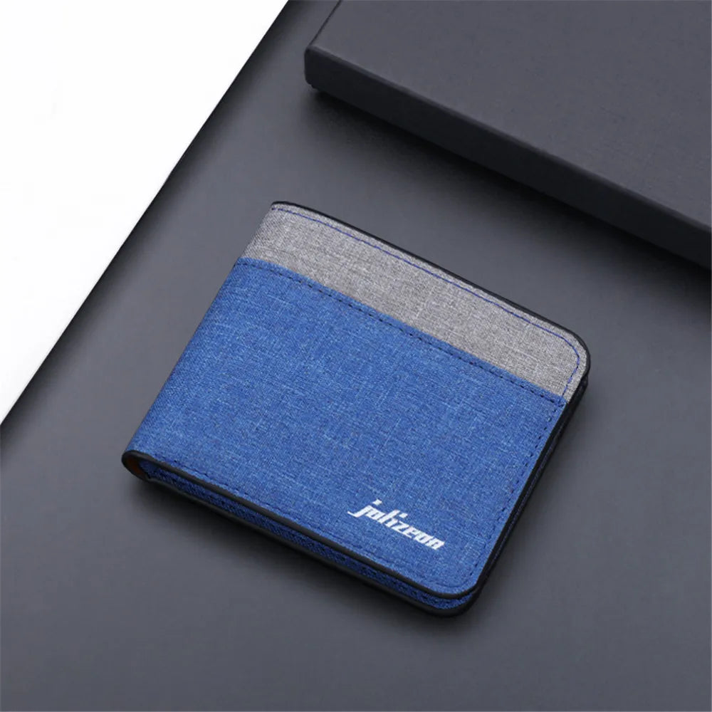 New Style Mini Thin Men Wallet Card Holder Men'S Purse Coin Pouch Id Card Holder Short Canvas Card Holder Wallet Blue
