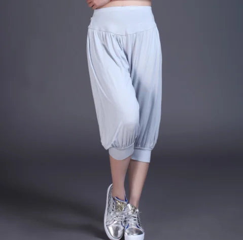 1pcs/lot woman modal yoga pants female summer solid belly dancing calf length pants white