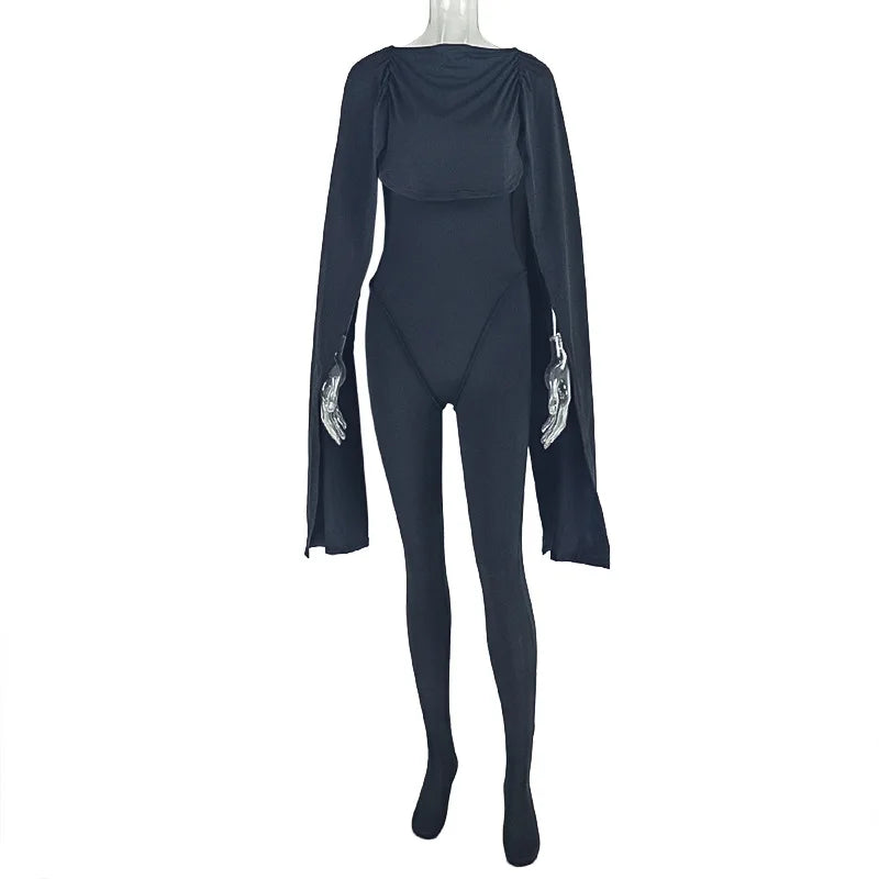 FLARORA Elegant Solid Color Ruched Jumpsuit Woman Bandage Patchwork Sleeveless Bodycon Jumpsuits Evening Party One Piece Overall Badiee Stylez