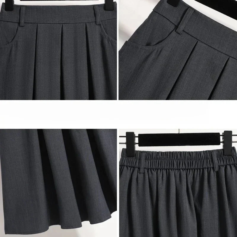 2025 Solid Color Versatile Medium Length Skirt Pleated Plus Size A-Line Maxi Gown Cover Hip Spring Summer New Half-length Skirt