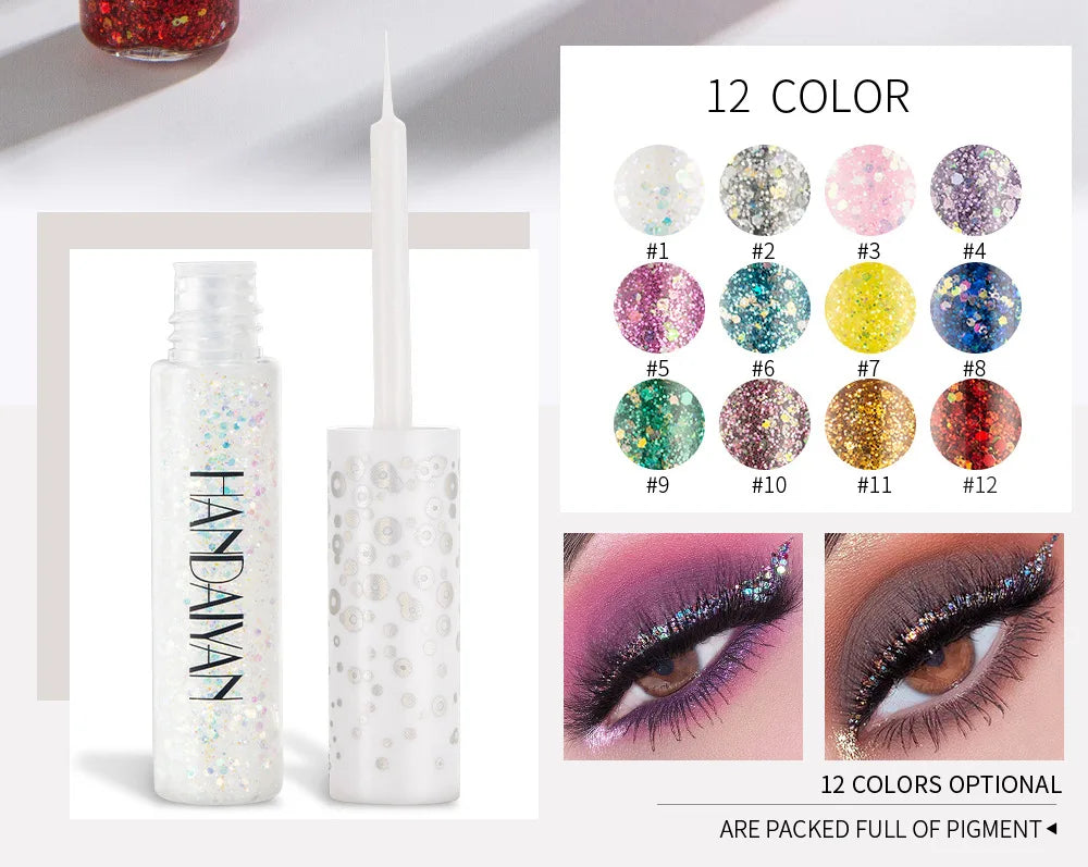 12 Colors Shiny Eye Liners Cosmetics For Women Pigment Silver Rose Gold Color Glitter Liquid Eyeliner Metallic Colorful Makeup