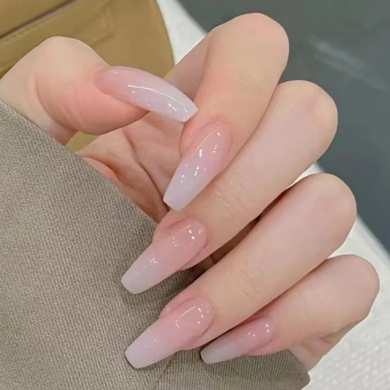 Red Black Gradient Press on Nails Medium Length Coffin Fake Nails with Sticky Tabs Ballerina False Nails Tips for Women 24Pcs Y-9